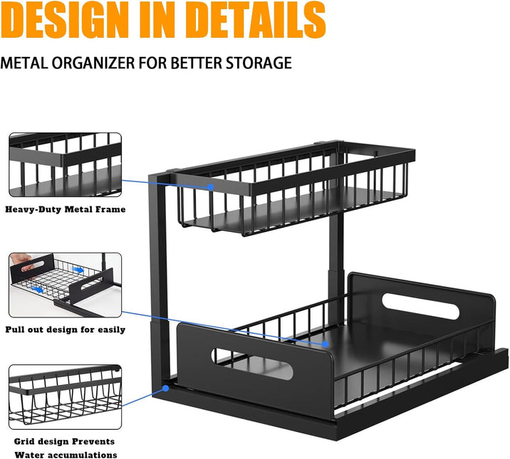 CARLA HOME 2 Pack Under Sink Organiser with Sliding Drawers for Kitchen & Bathroom-1978962263821914115