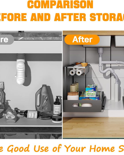 CARLA HOME 2 Pack Under Sink Organiser with Sliding Drawers for Kitchen & Bathroom-1978962263821914116