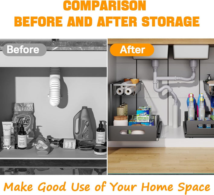 CARLA HOME 2 Pack Under Sink Organiser with Sliding Drawers for Kitchen & Bathroom-1978962263821914116