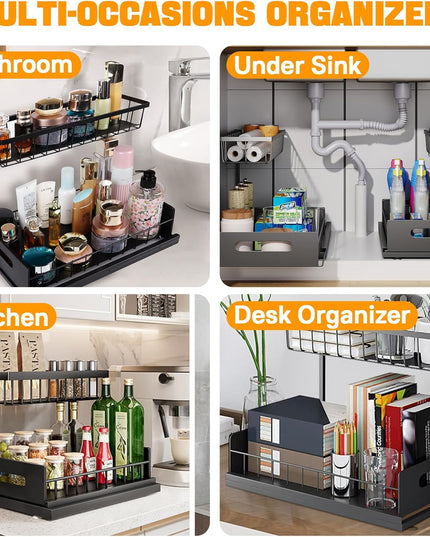 CARLA HOME 2 Pack Under Sink Organiser with Sliding Drawers for Kitchen & Bathroom-1978962263821914117