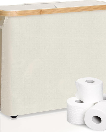 CARLA HOME 2 Pack Toilet Paper Storage Basket Holds Up to 12 Rolls with Bamboo Lid and Handle for RV Closet (White)-1978962263985491977