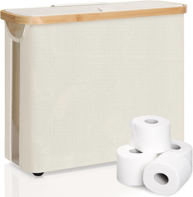 CARLA HOME 2 Pack Toilet Paper Storage Basket Holds Up to 12 Rolls with Bamboo Lid and Handle for RV Closet (White)-1978962263985491977