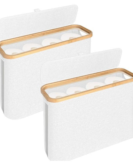 CARLA HOME 2 Pack Toilet Paper Storage Basket Holds Up to 12 Rolls with Bamboo Lid and Handle for RV Closet (White)-1978962263985491968