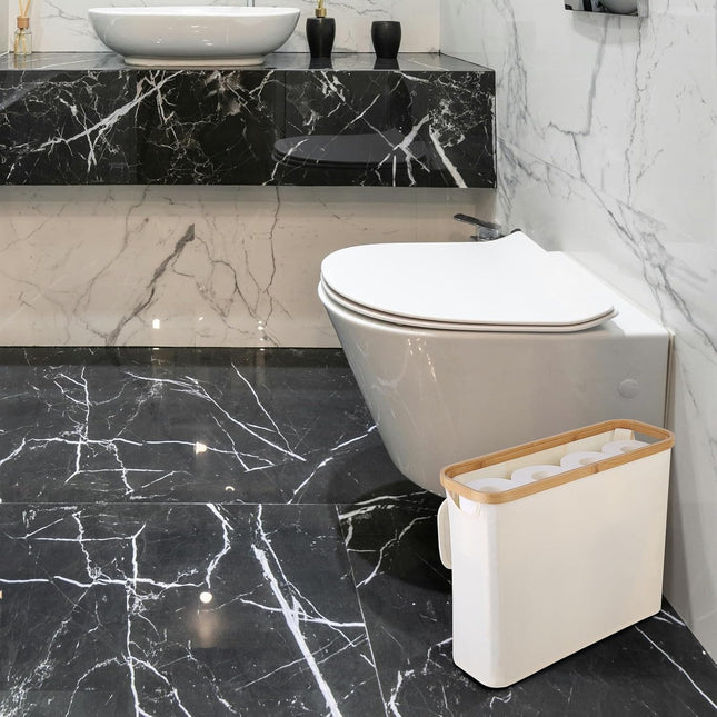 CARLA HOME 2 Pack Toilet Paper Storage Basket Holds Up to 12 Rolls with Bamboo Lid and Handle for RV Closet (White)-1978962263985491969