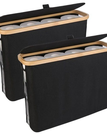 CARLA HOME 2 pack Toilet Paper Storage Basket Holds Up to 12 Rolls with Bamboo Lid and Handle for RV Closet (Black)-1978962264161652736