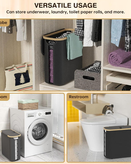 CARLA HOME 2 pack Toilet Paper Storage Basket Holds Up to 12 Rolls with Bamboo Lid and Handle for RV Closet (Black)-1978962264161652741