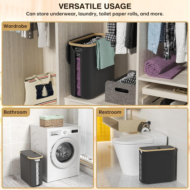 CARLA HOME 2 pack Toilet Paper Storage Basket Holds Up to 12 Rolls with Bamboo Lid and Handle for RV Closet (Black)-1978962264161652741