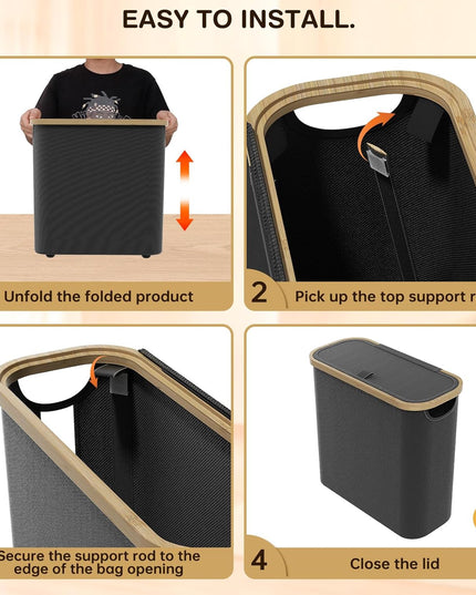 CARLA HOME 2 pack Toilet Paper Storage Basket Holds Up to 12 Rolls with Bamboo Lid and Handle for RV Closet (Black)-1978962264161652742