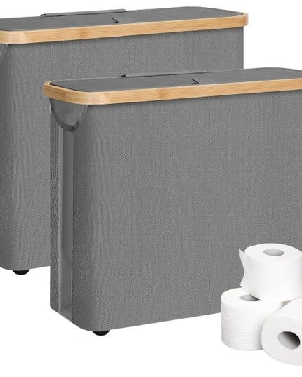 CARLA HOME 2 pack Toilet Paper Storage Basket Holds Up to 12 Rolls with Bamboo Lid and Handle for RV Closet (Grey)-1978962264329424896