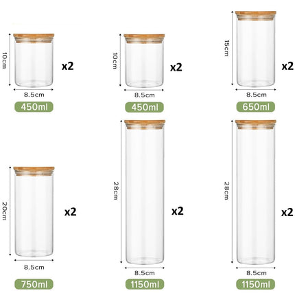 CARLA HOME 12 Pack Glass Storage Jars with Bamboo Lids for Kitchen Pantry, Pasta, Snacks, Cookies, Candy & More-1978962264501391361