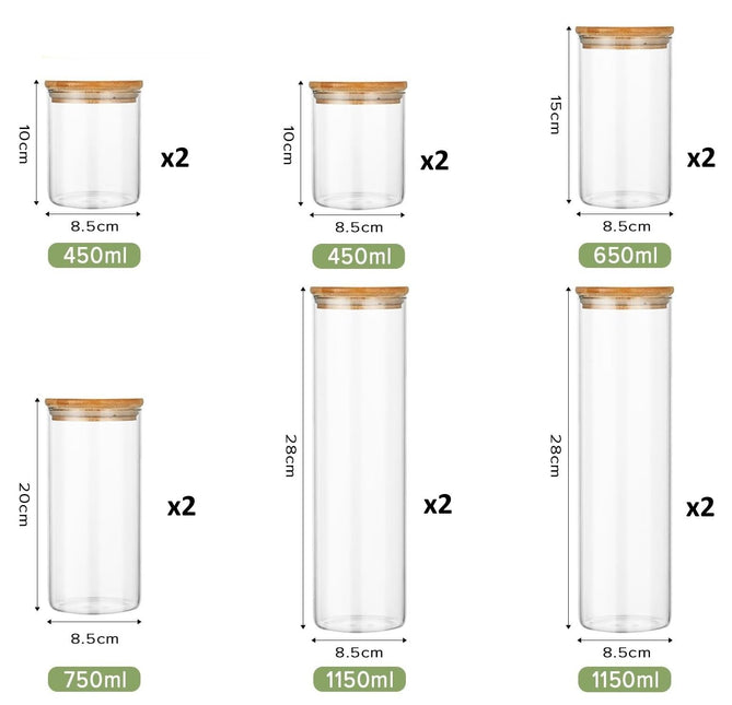 CARLA HOME 12 Pack Glass Storage Jars with Bamboo Lids for Kitchen Pantry, Pasta, Snacks, Cookies, Candy & More-1978962264501391361
