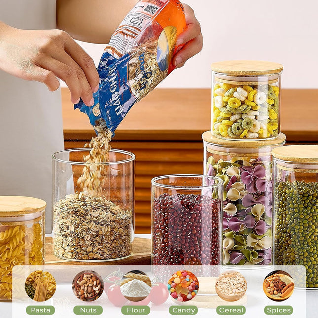 CARLA HOME 12 Pack Glass Storage Jars with Bamboo Lids for Kitchen Pantry, Pasta, Snacks, Cookies, Candy & More-1978962264501391364