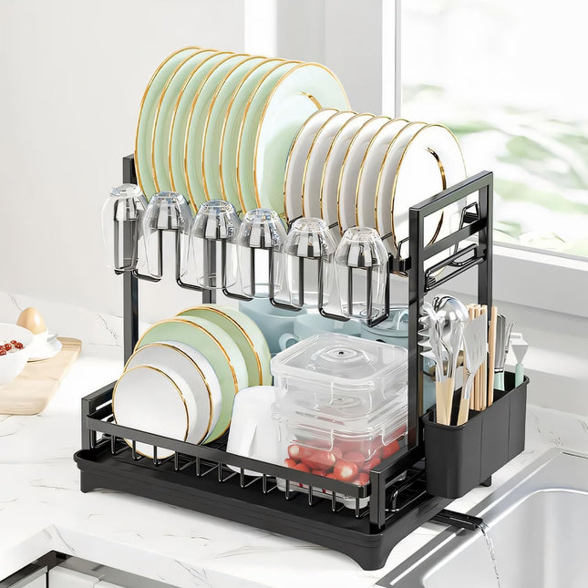 CARLA HOME Dish Drying Rack 2-Tier Kitchen Drainer with Drainboard-1992735286932672512