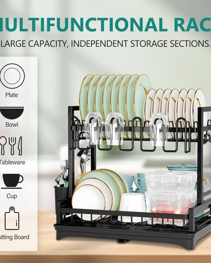 CARLA HOME Dish Drying Rack 2-Tier Kitchen Drainer with Drainboard-1992735286932672513