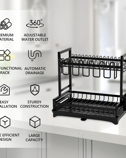CARLA HOME Dish Drying Rack 2-Tier Kitchen Drainer with Drainboard-1992735286932672514