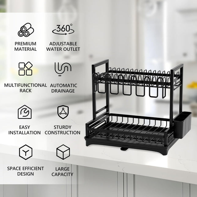 CARLA HOME Dish Drying Rack 2-Tier Kitchen Drainer with Drainboard-1992735286932672514