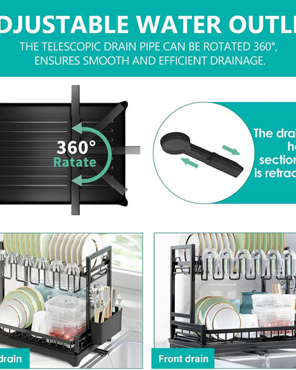 CARLA HOME Dish Drying Rack 2-Tier Kitchen Drainer with Drainboard-1992735286932672515