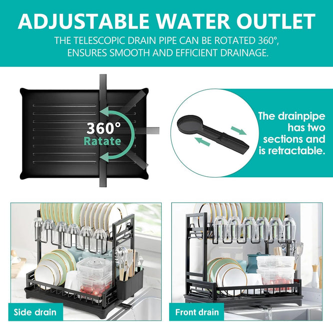 CARLA HOME Dish Drying Rack 2-Tier Kitchen Drainer with Drainboard-1992735286932672515