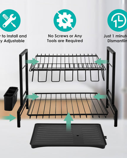 CARLA HOME Dish Drying Rack 2-Tier Kitchen Drainer with Drainboard-1992735286932672516