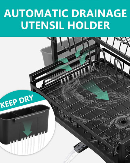 CARLA HOME Dish Drying Rack 2-Tier Kitchen Drainer with Drainboard-1992735286932672517