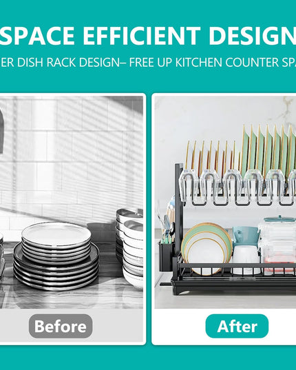CARLA HOME Dish Drying Rack 2-Tier Kitchen Drainer with Drainboard-1992735286932672518