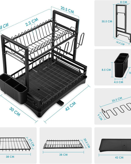 CARLA HOME Dish Drying Rack 2-Tier Kitchen Drainer with Drainboard-1992735286932672520
