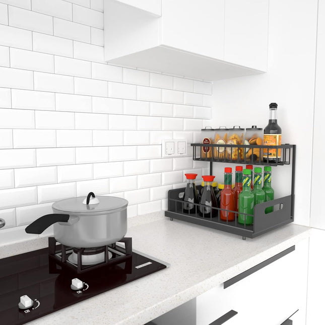 CARLA HOME 2 Tier Under Sink Organiser with Sliding Drawers for Kitchen & Bathroom-1978962264841129993