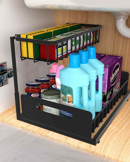 CARLA HOME 2 Tier Under Sink Organiser with Sliding Drawers for Kitchen & Bathroom-1978962264841129984