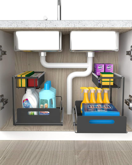CARLA HOME 2 Tier Under Sink Organiser with Sliding Drawers for Kitchen & Bathroom-1978962264841129985