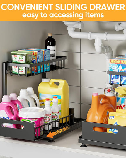 CARLA HOME 2 Tier Under Sink Organiser with Sliding Drawers for Kitchen & Bathroom-1978962264841129986