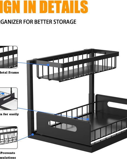 CARLA HOME 2 Tier Under Sink Organiser with Sliding Drawers for Kitchen & Bathroom-1978962264841129987