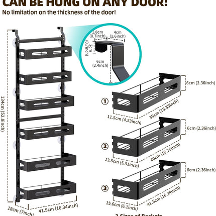 CARLA HOME 6 Tier Over the Door Organizer with Adjustable Metal Pantry Storage Rack and Hanging Baskets for Kitchen and Bathroom-1992735288631365633