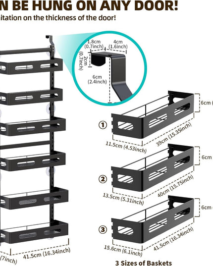 CARLA HOME 6 Tier Over the Door Organizer with Adjustable Metal Pantry Storage Rack and Hanging Baskets for Kitchen and Bathroom-1992735288631365633