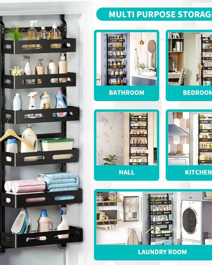 CARLA HOME 6 Tier Over the Door Organizer with Adjustable Metal Pantry Storage Rack and Hanging Baskets for Kitchen and Bathroom-1992735288631365638