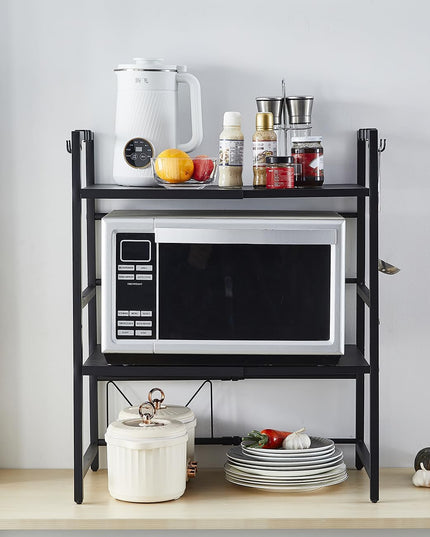 CARLA HOME 3-Tier Microwave Oven Rack with Adjustable Metal Kitchen Shelf Stand for Countertop Storage and 6 Hooks for Utensils-1992735286408384513