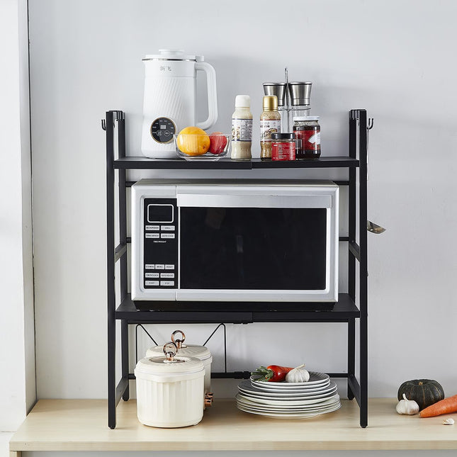 CARLA HOME 3-Tier Microwave Oven Rack with Adjustable Metal Kitchen Shelf Stand for Countertop Storage and 6 Hooks for Utensils-1992735286408384513