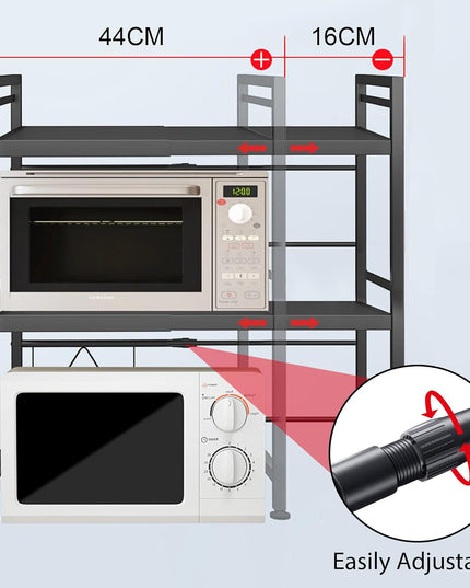 CARLA HOME 3-Tier Microwave Oven Rack with Adjustable Metal Kitchen Shelf Stand for Countertop Storage and 6 Hooks for Utensils-1992735286408384514
