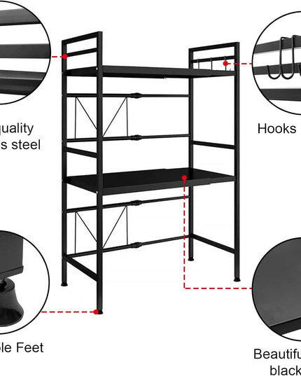 CARLA HOME 3-Tier Microwave Oven Rack with Adjustable Metal Kitchen Shelf Stand for Countertop Storage and 6 Hooks for Utensils-1992735286408384515