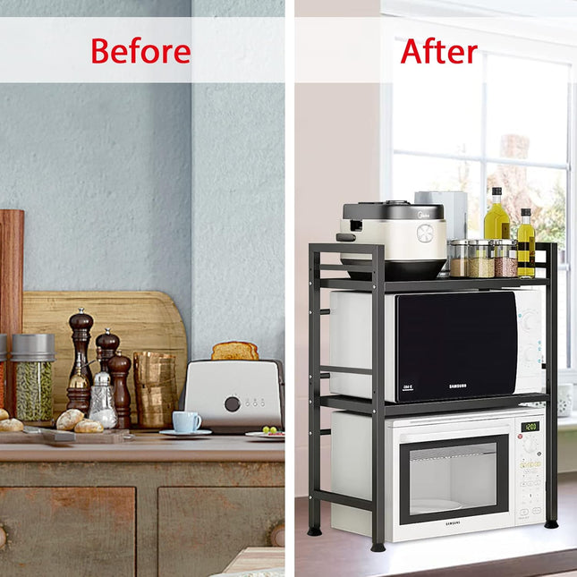 CARLA HOME 3-Tier Microwave Oven Rack with Adjustable Metal Kitchen Shelf Stand for Countertop Storage and 6 Hooks for Utensils-1992735286408384516