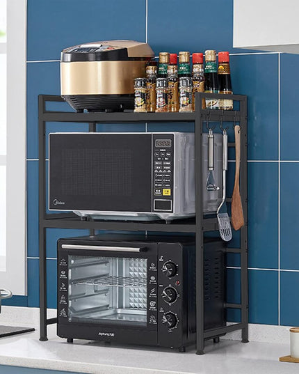 CARLA HOME 3-Tier Microwave Oven Rack with Adjustable Metal Kitchen Shelf Stand for Countertop Storage and 6 Hooks for Utensils-1992735286408384517