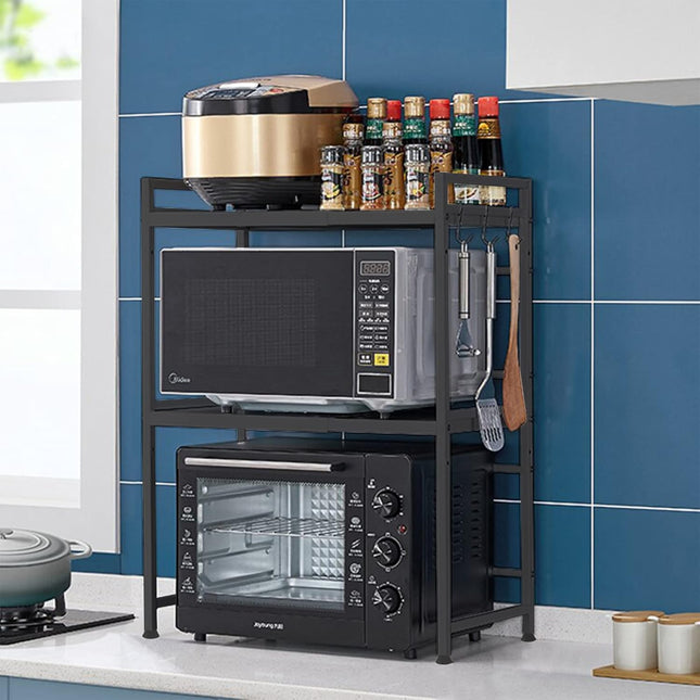 CARLA HOME 3-Tier Microwave Oven Rack with Adjustable Metal Kitchen Shelf Stand for Countertop Storage and 6 Hooks for Utensils-1992735286408384517
