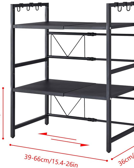 CARLA HOME 3-Tier Microwave Oven Rack with Adjustable Metal Kitchen Shelf Stand for Countertop Storage and 6 Hooks for Utensils-1992735286408384518