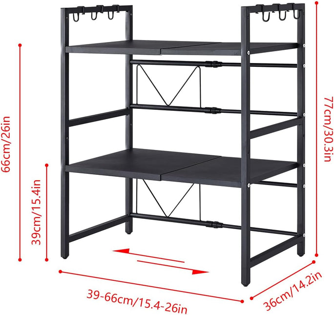 CARLA HOME 3-Tier Microwave Oven Rack with Adjustable Metal Kitchen Shelf Stand for Countertop Storage and 6 Hooks for Utensils-1992735286408384518