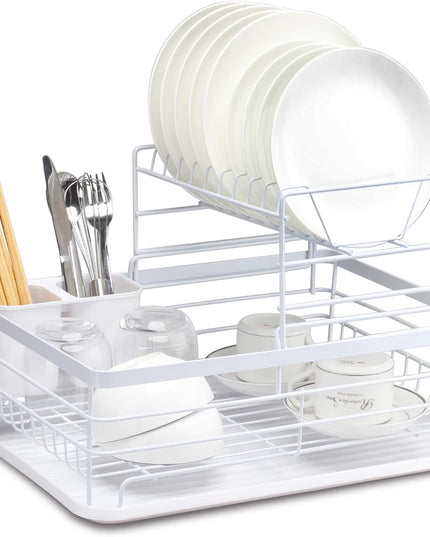 CARLA HOME 2-Tier Dish Drying Rack for Kitchen Counter with Removable Drip Tray, Utensil Holder and Cutlery Organizer-1992735290913067008