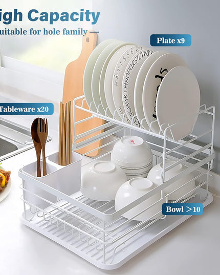 CARLA HOME 2-Tier Dish Drying Rack for Kitchen Counter with Removable Drip Tray, Utensil Holder and Cutlery Organizer-1992735290913067010