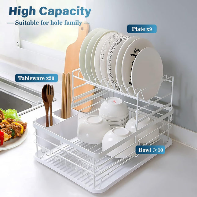 CARLA HOME 2-Tier Dish Drying Rack for Kitchen Counter with Removable Drip Tray, Utensil Holder and Cutlery Organizer-1992735290913067010