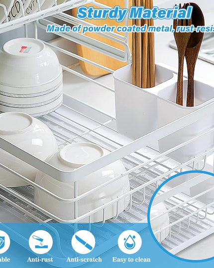 CARLA HOME 2-Tier Dish Drying Rack for Kitchen Counter with Removable Drip Tray, Utensil Holder and Cutlery Organizer-1992735290913067011