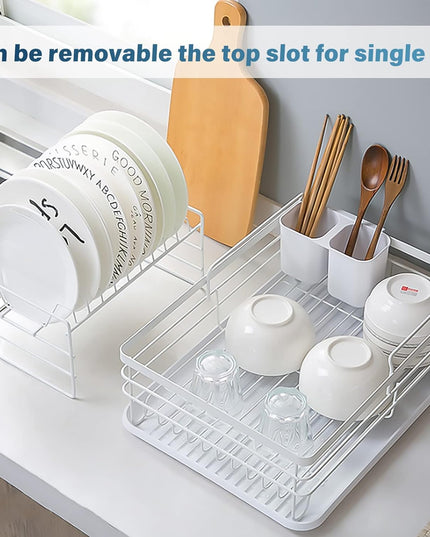 CARLA HOME 2-Tier Dish Drying Rack for Kitchen Counter with Removable Drip Tray, Utensil Holder and Cutlery Organizer-1992735290913067012