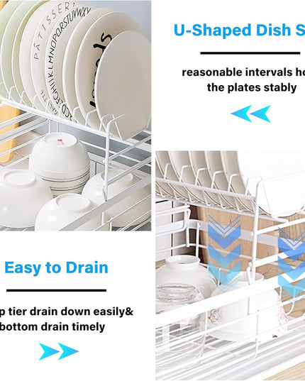 CARLA HOME 2-Tier Dish Drying Rack for Kitchen Counter with Removable Drip Tray, Utensil Holder and Cutlery Organizer-1992735290913067013