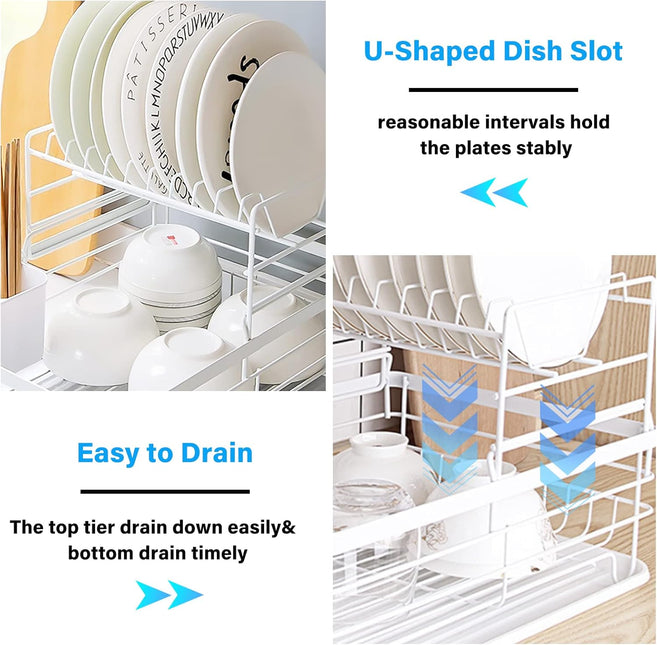 CARLA HOME 2-Tier Dish Drying Rack for Kitchen Counter with Removable Drip Tray, Utensil Holder and Cutlery Organizer-1992735290913067013